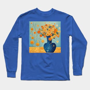 Cute Abstract Flowers Mostly in a Blue Vase Still Life Painting Long Sleeve T-Shirt